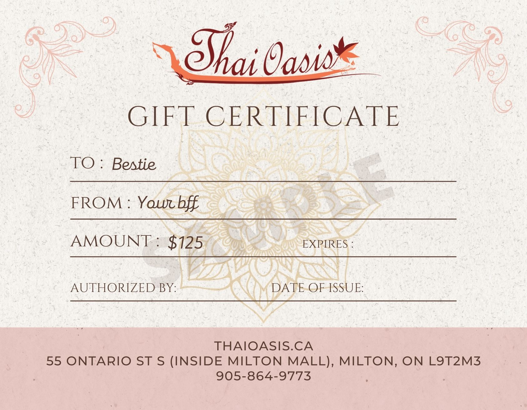 Thai Oasis's physical Massage Therapy, Acupuncture and TCM gift card.